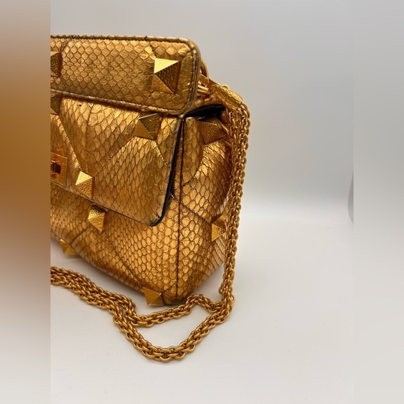 Valentino Roman Stud metallic gold python leather Bag Large Full Set - Picture 4 of 16